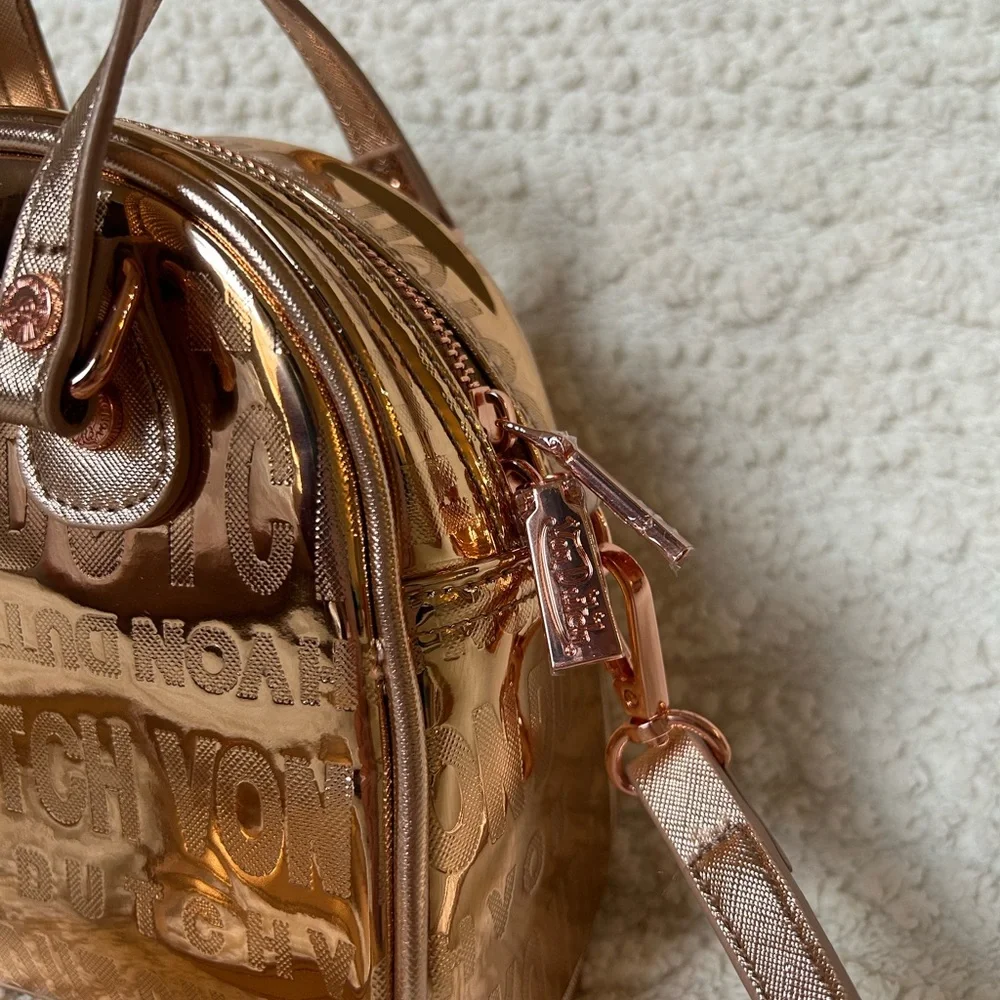 NWT Von Dutch Bowler Handbag Rose Gold Metallic Y2K Alternative Goth - Picture 2 of 6